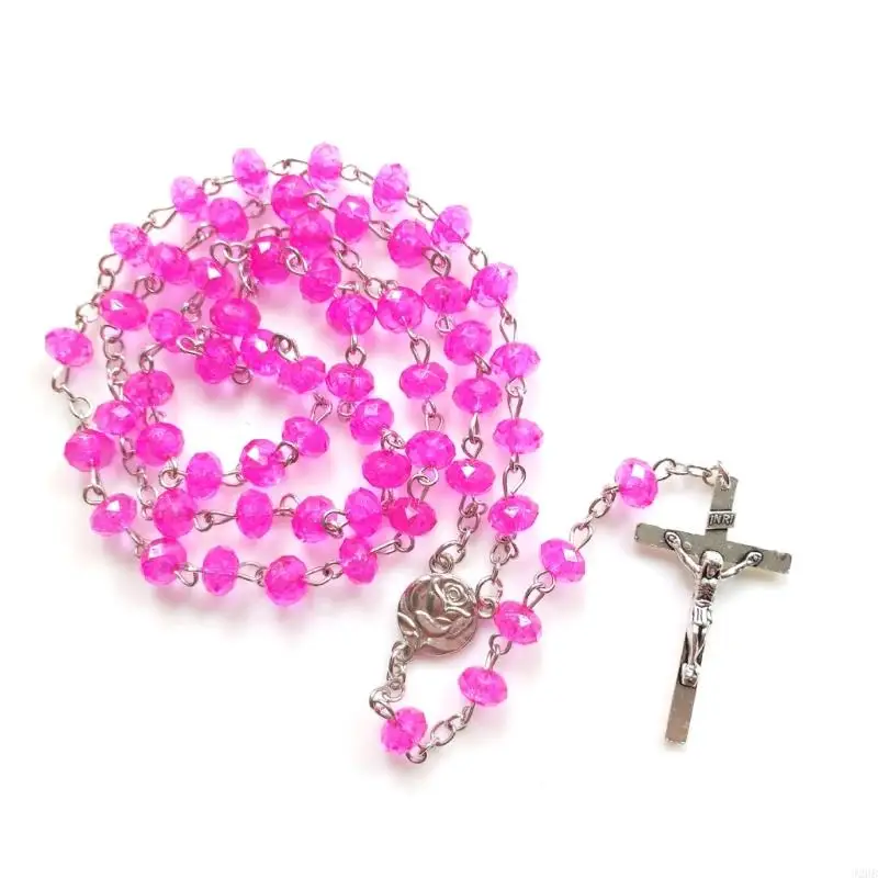 J2HB Imitation Crystal Beads Rosary Necklace for Girl Women Religious Jewelry