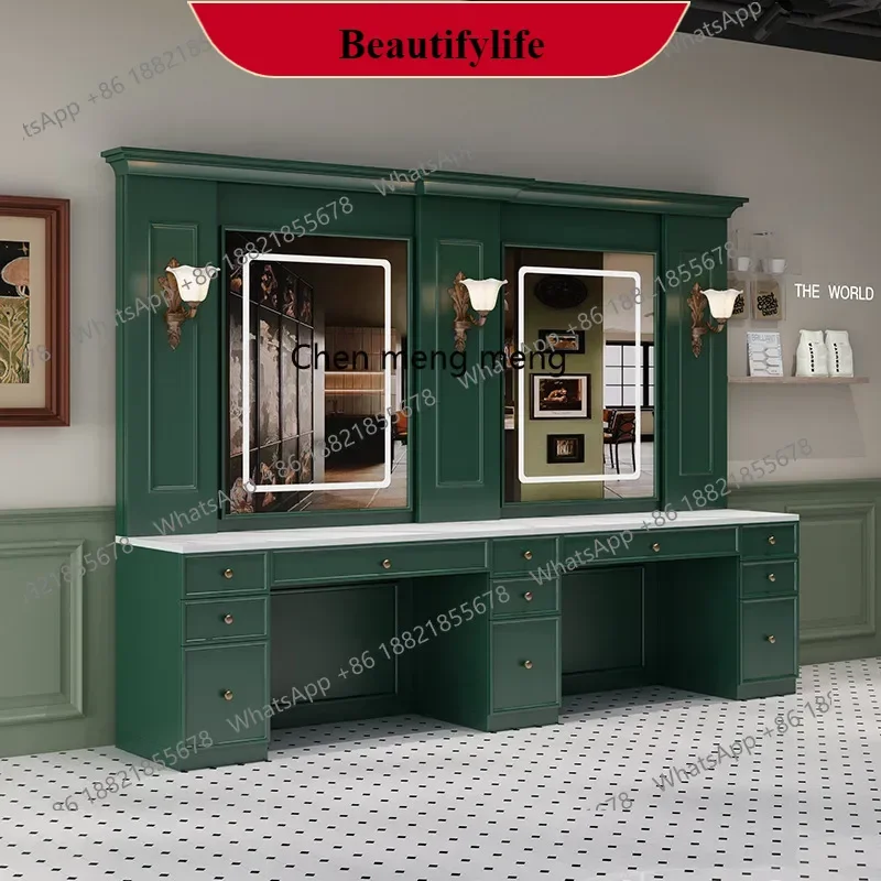 ZZG185Barber shop retro oil head mirror table, hair salon cutting high-end men's oil head hall special mirror table