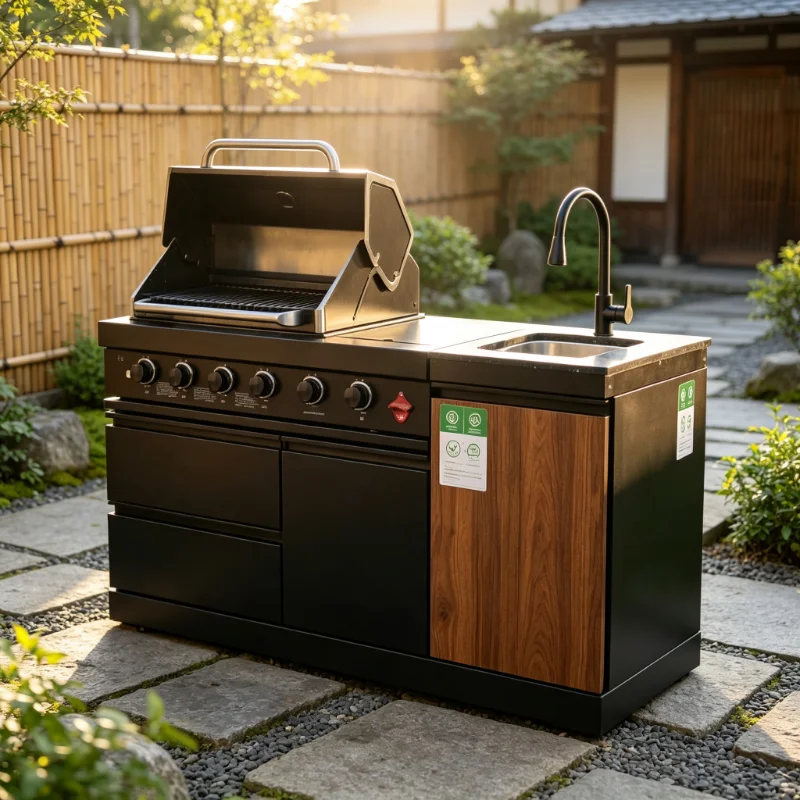 304 Stainless Steel 4 Burner Outdoor Grill Custom Powder Coated Finish with Single Side Oven for Patio Gatherings