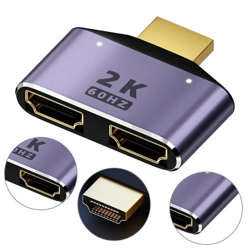 HD 2K Dual Output Splitter Monitor Adapter 1 To 2 Way Male To Dual Female Converter Adapter For Notebook Game Console Desktop