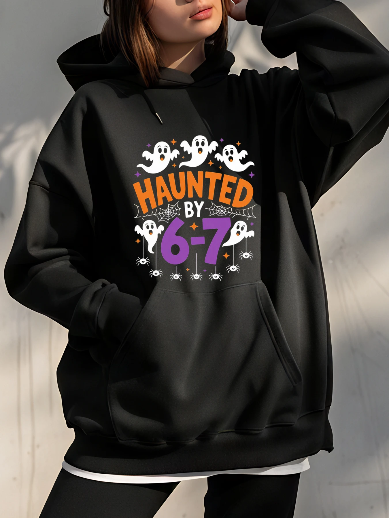 

Hoodie Haunted by 6-7 Ghosts Print Halloween Costume Sweatshirt Women's Casual Autumn Winter Wear