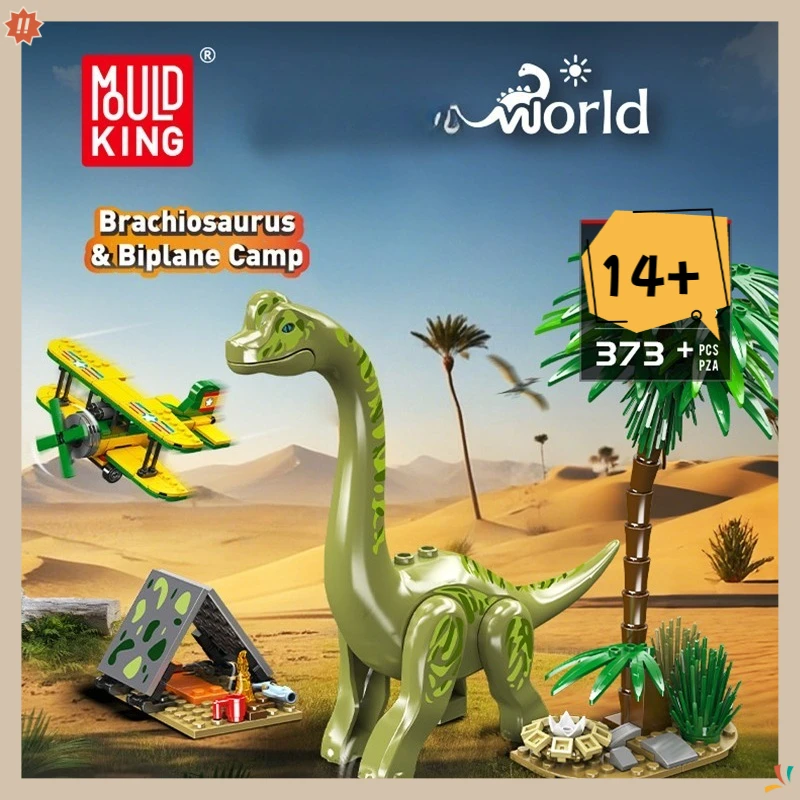 

Mold King 373 шт., комплект строительных блоков с длинным воротником для лагеря, серия «Мир динозавров», собранные украшения, игрушки, подарок на день рождения для детей 29001