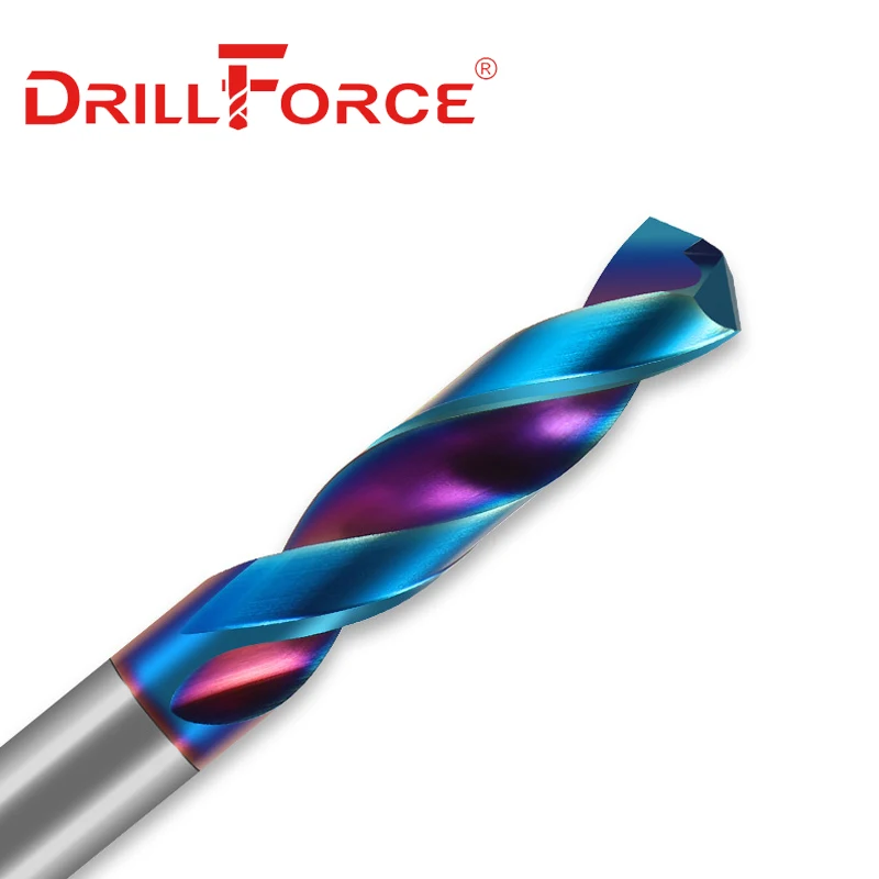 Drillforce 1 buah Set mata bor karbida padat, mata bor putar seruling Spiral untuk alat tahan karat logam paduan keras