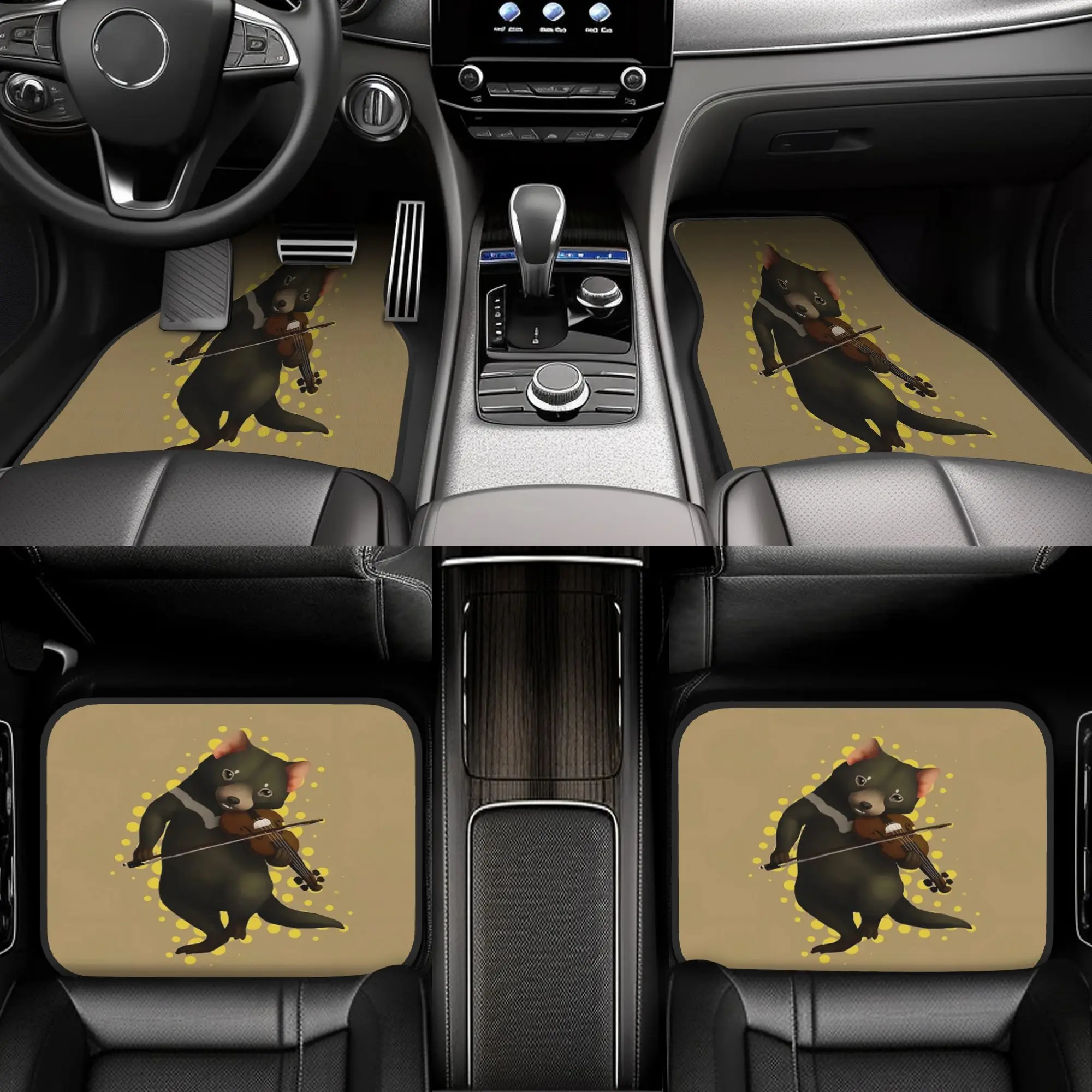4pcs Devil Went Down To Georgia Car Floor Mats - Durable Polyester Fiber, Fit For Cars, Playful Design With Devil & Guitar Graph