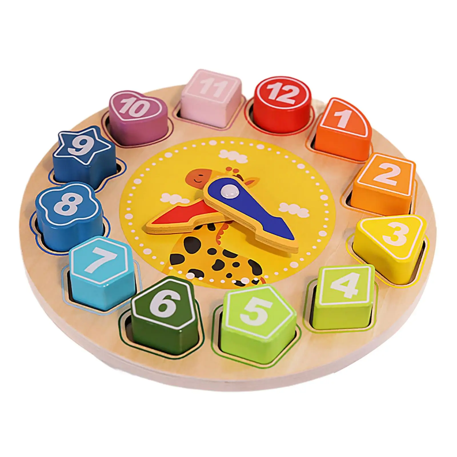 Wooden Shape Sorting Clock Jigsaw Play Blocks Matching for Teaching Time