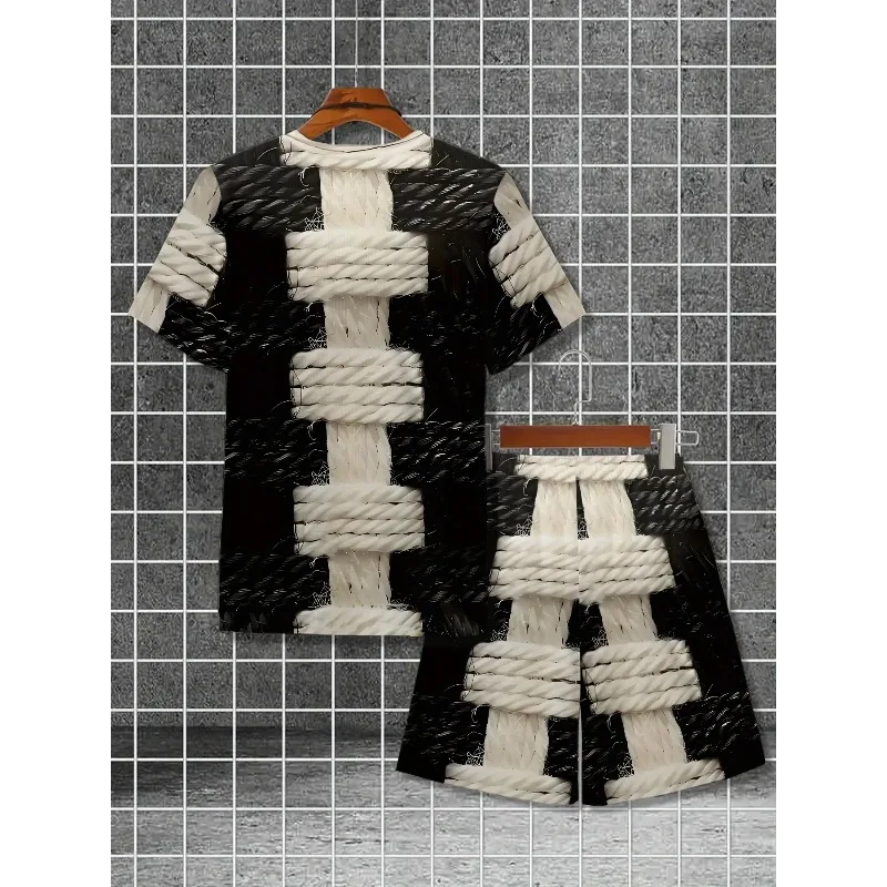 Summer 2025 Men's 3D Printed Short Sleeved T-shirt and Shorts Set for Casual Sports and Breathable Outdoor Activities