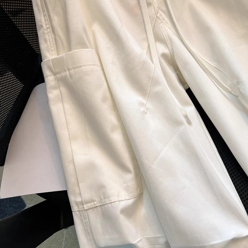 American Sle Weiße, dünne Dstring-Arbeitshose für Herren, Sommer, trendiges Design, lockere Passform, alle gerade Beinhosen