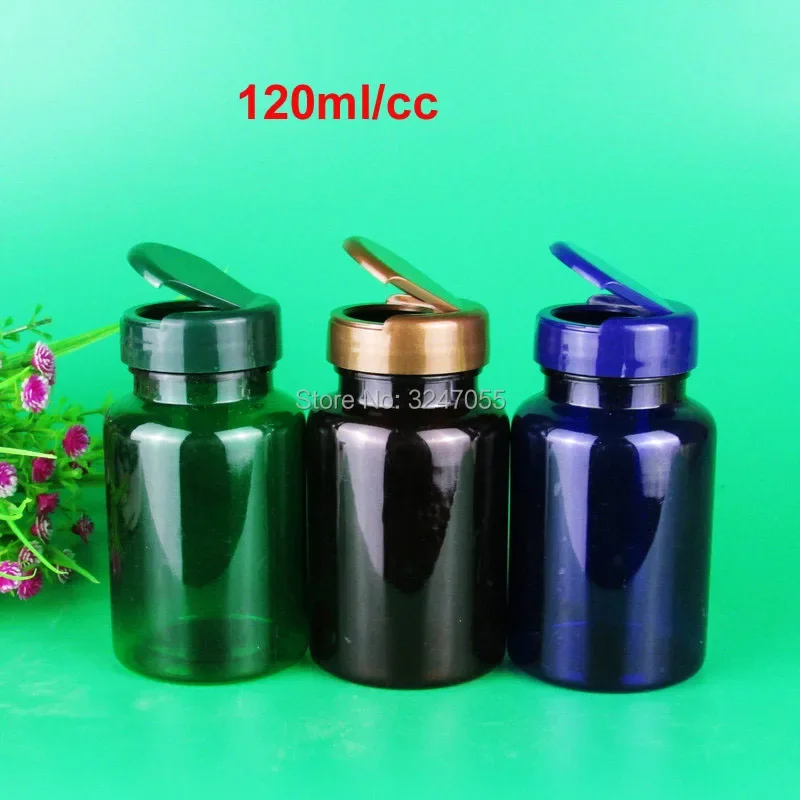 120ML Green/Blue/Brown Plastic Portable Medicine Pills Package, 120cc Convenient Empty Tablets/Capsules Refillable Bottle