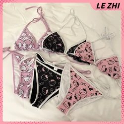 Kawaii Hello Kitty Bikini z nadrukiem dwuczęściowy strój kąpielowy Euro-amerykańska dziewczyna Spice bielizna seksowne Bikini prezent świąteczny