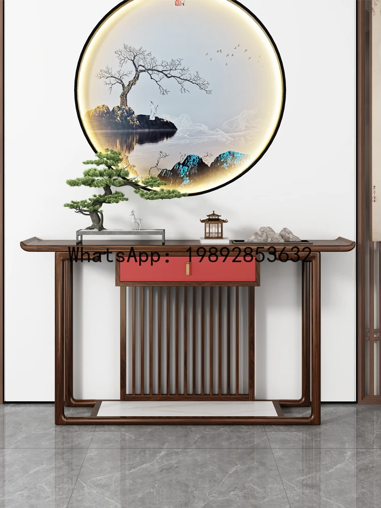 LYY New Chinese Style Entrance Table Black Walnut Wood Entryway Facing Doorway Wall-Mounted Light Luxury Solid Wood Entrance