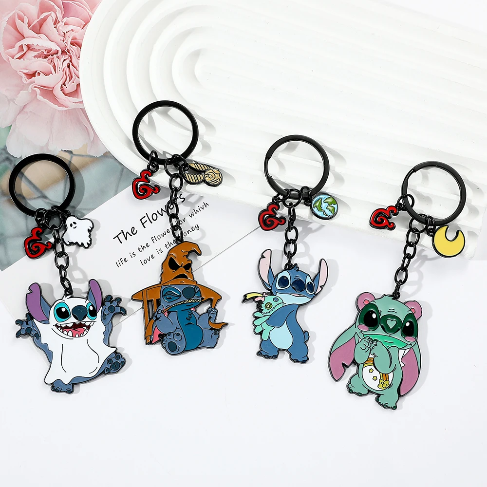 Disney-Llavero colgante de Lilo & Stitch para mujeres, hombres y niños, bolsa de mochila, llavero de puerta de coche, regalos de fiesta de cumpleaños y Halloween