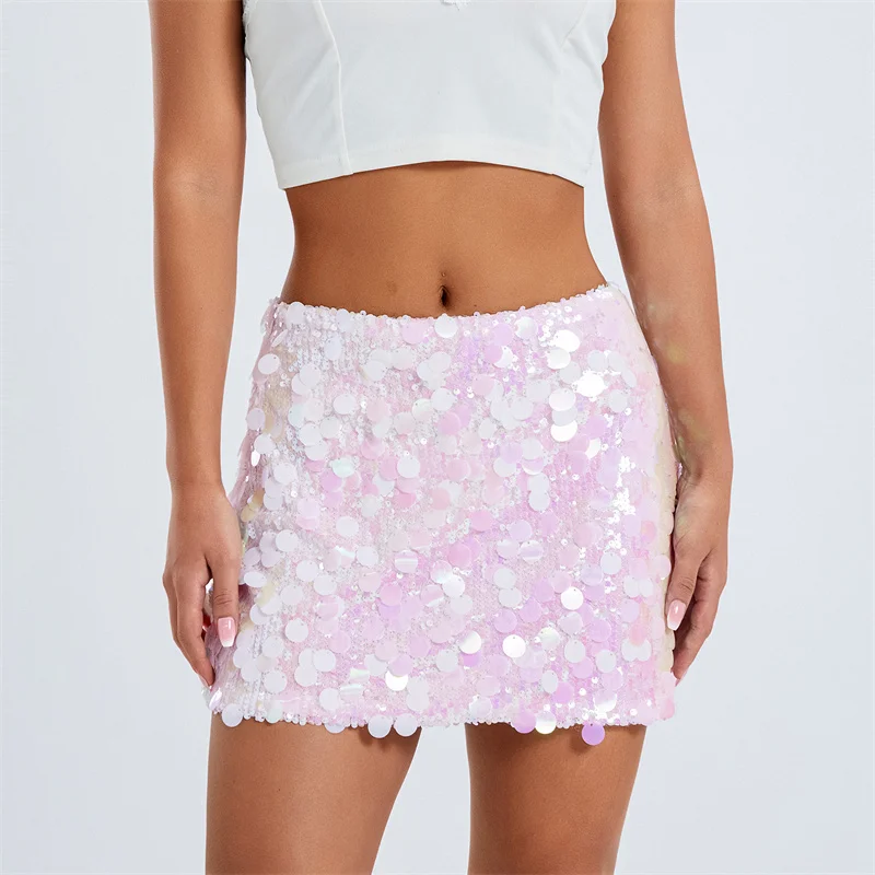 Casual Club Women Wrapped Mini Skirts Female Summer Autumn Elastic High Waist Sparkle Sequined Skirt Women Dance Streetwear