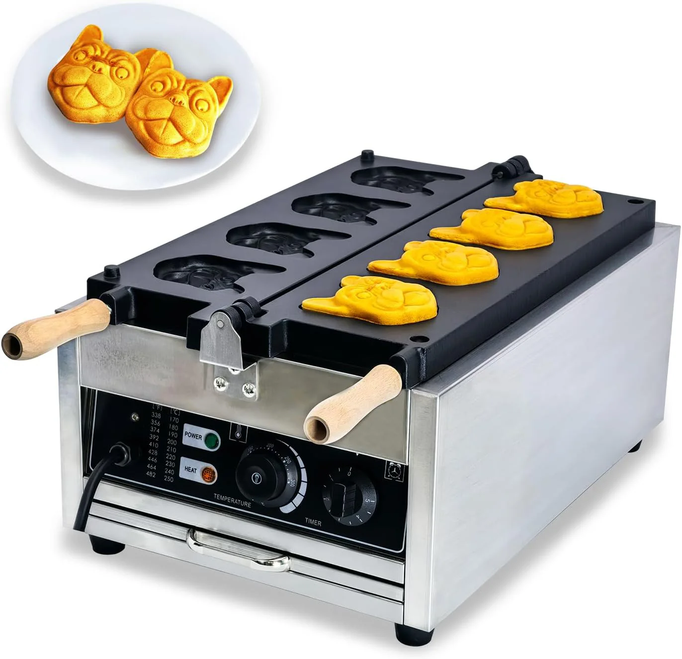 4pcs Commercial Dogs Waffle Maker Machine 3000w Electric Waffle Making Machine Stuffed Cheese Dessert Snack Machine