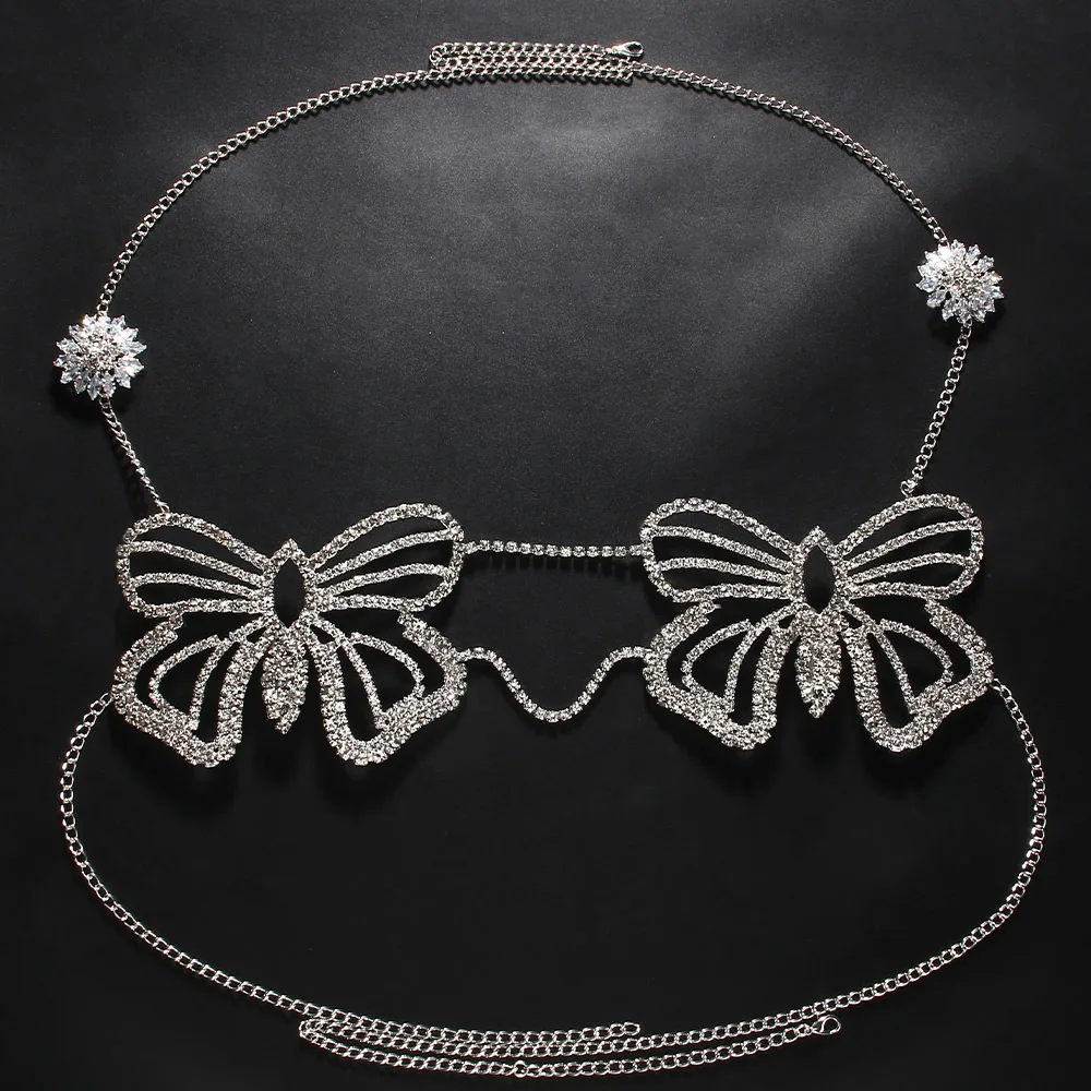 Crystal Metal Fashion Butterfly Chest Bracket Bras Chain Body Jewelry Women Sexy Rhinestone Body Chain Halter Necklace Jewelry