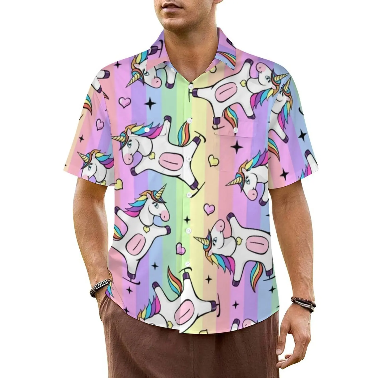 

Fantastic Unicorn Beach Shirt Cartoon Animal Hawaiian Casual Shirts Men Cool Blouses Short Sleeve Streetwear Design Clothes