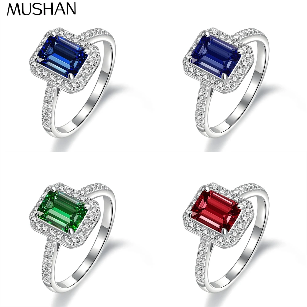 

Ювелирное изделие MUSHAN: роскошное кольцо с микроинкрустацией, квадратным сапфиром и бриллиантами для женщин, серебро S925, высокоуглеродистый бриллиант