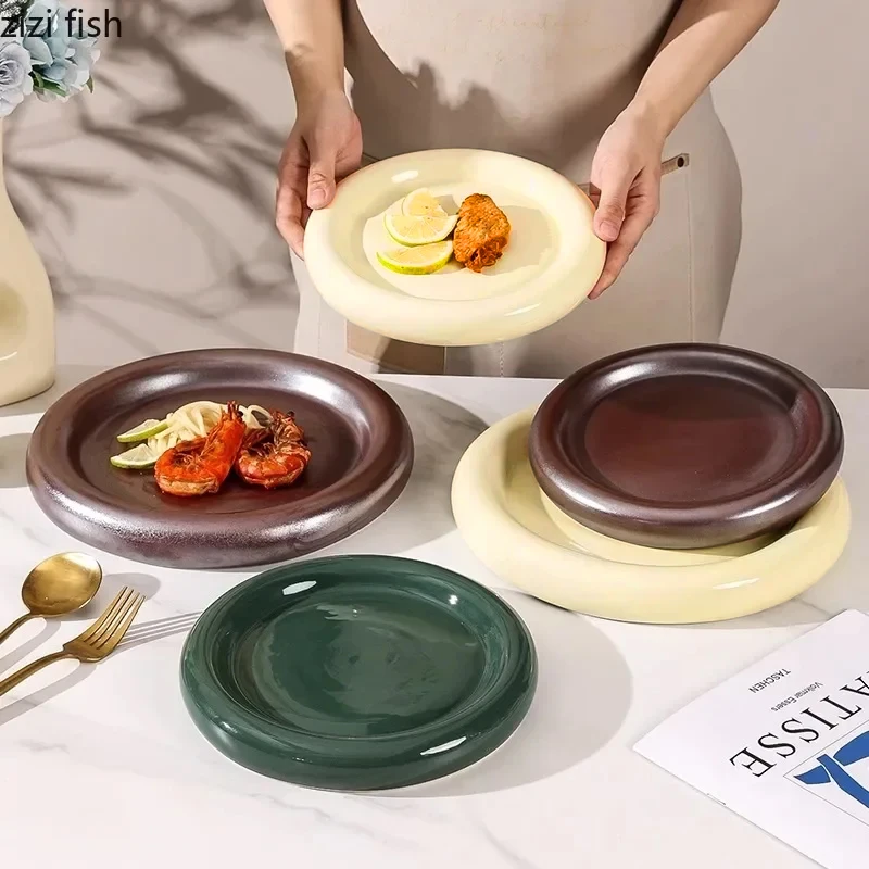 Einfarbig Donuts Kuchen Platte Kreative Keramik Steak Platte Dessert Platte Salat Platten Sushi Platten Restaurant Display Geschirr