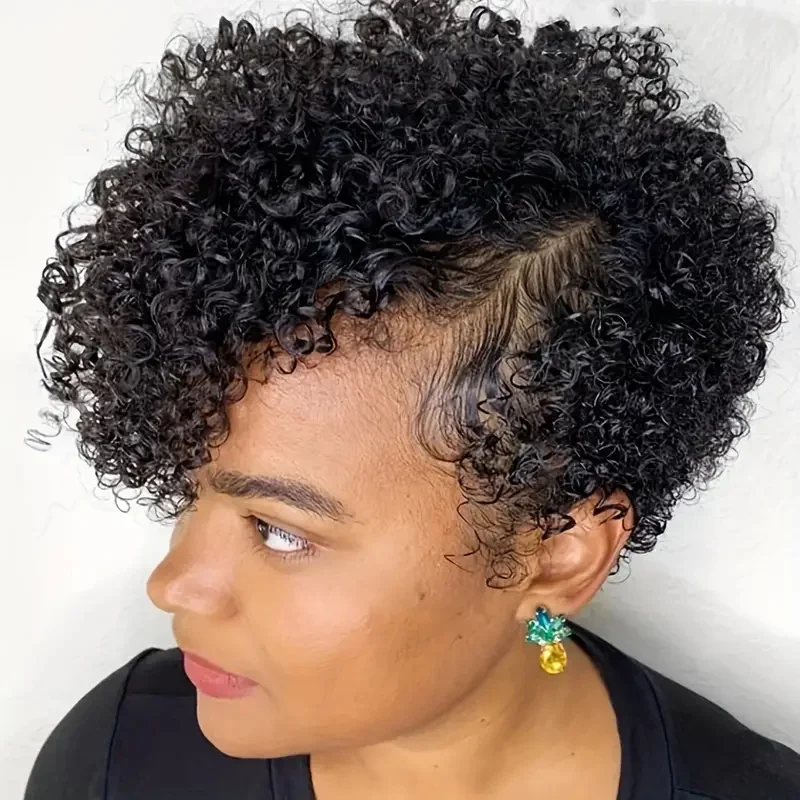 

Short Pixie Cut Wig Curly Human Hair Wigs For Women 13x4x1 T part lace Transparent Deep Wave Lace Wig Preplucked