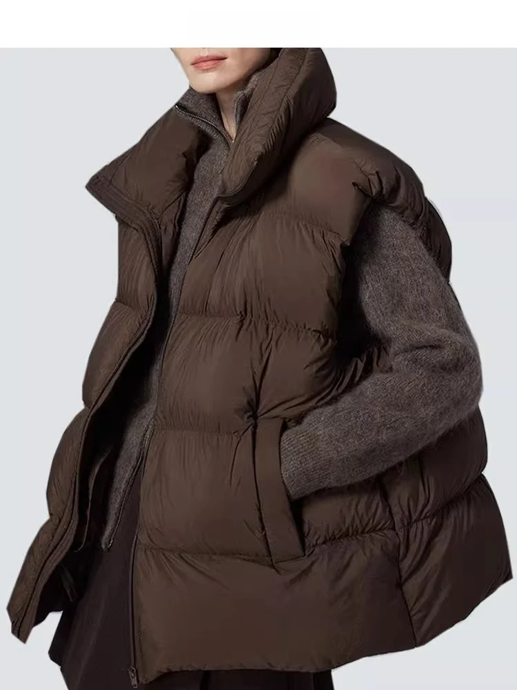 レディース オルト ルーズ ダウンベスト 秋冬 ストリート スタイル ファッション トレンド ホワイト ダウン フェザー ジャケット 大きいサイズ アウター