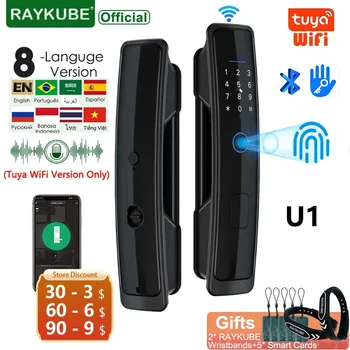 2023 New RAYKUBE U1 Tuya Wifi Smart Door Lock TT Lock Fingerprint Lock Automatic Electronic Biometric Lock Digital for Smart Home