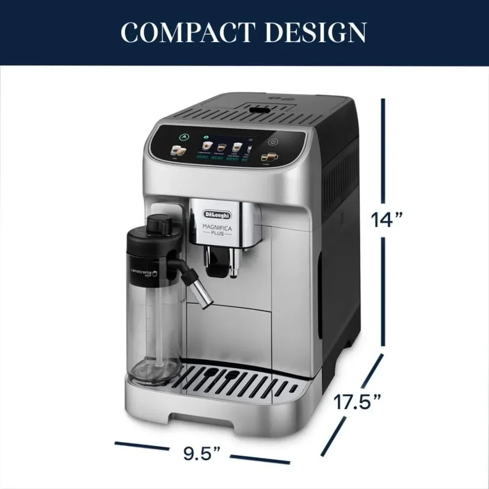 Magnifica Plus Fully Automatic Espresso Machine with Automatic Milk Frother for 18+ One Touch Recipes, Built-in Grinder