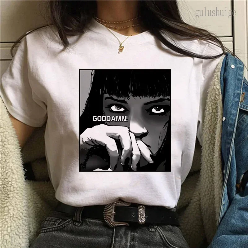 Funny Print T Shirt Pulp Fiction Movie  Virgin Mary Mia Top Tees T Shirt Women Harajuku Ullzang 90s Korean Unisex T-shir Female