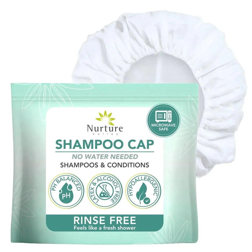 

Free Shampoo Cap by Nurture | Microwavable Washing & Conditioning Shower Caps to Wash Hair w/o Bath | Waterless Bathing