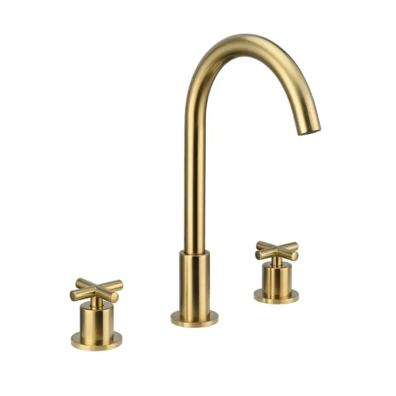 Three-Hole Pure Copper Basin Faucet for Hot and Cold Water Separation, Suitable for Bathroom Cabinets and Kitchen Sinks