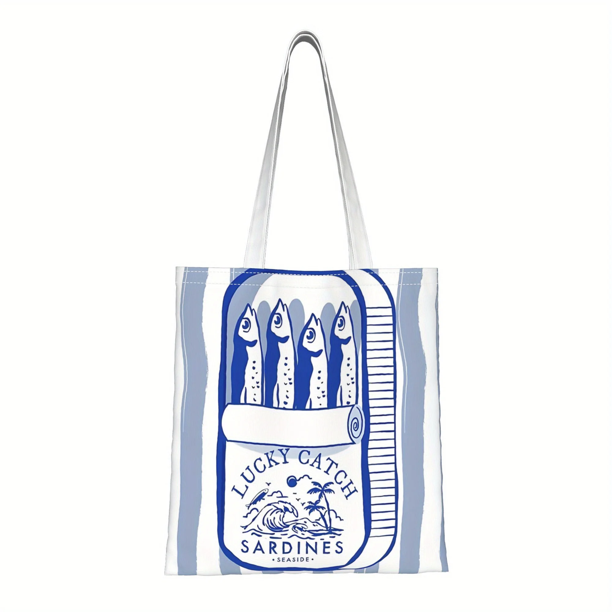 Tin of Sardines Blue White Food Fisherman Aesthetic Daily Tote Bag Cute Shopping Bag with Handle