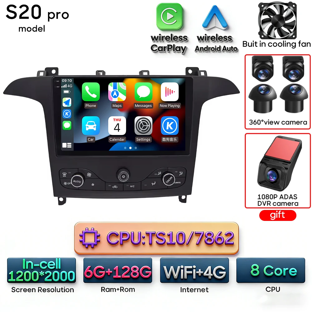 Android 16 voor Ford S-Max S-MAX 2006 - 2015 voor Ford Galaxy 2014 Auto Multimedia Speler Carplay Radio Video Navigatie GPS 2din