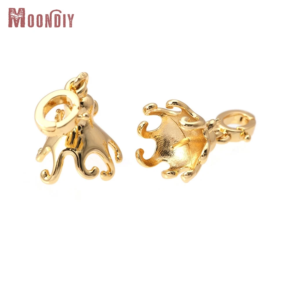 

6PCS 18K Gold Color Brass Can Fit Beads Octopus Necklaces Pendants Connector Charms Snap Clip Clasps High Quality Jewelry Making