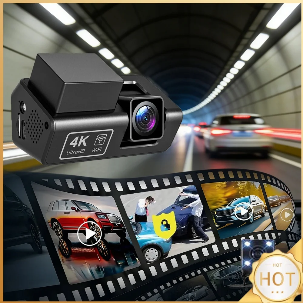 4K Dash Cam Built-in WiFi and Night Vision Car Dash Camera Compact Design with 24H Parking Mode Cycle Recording G-Sensor