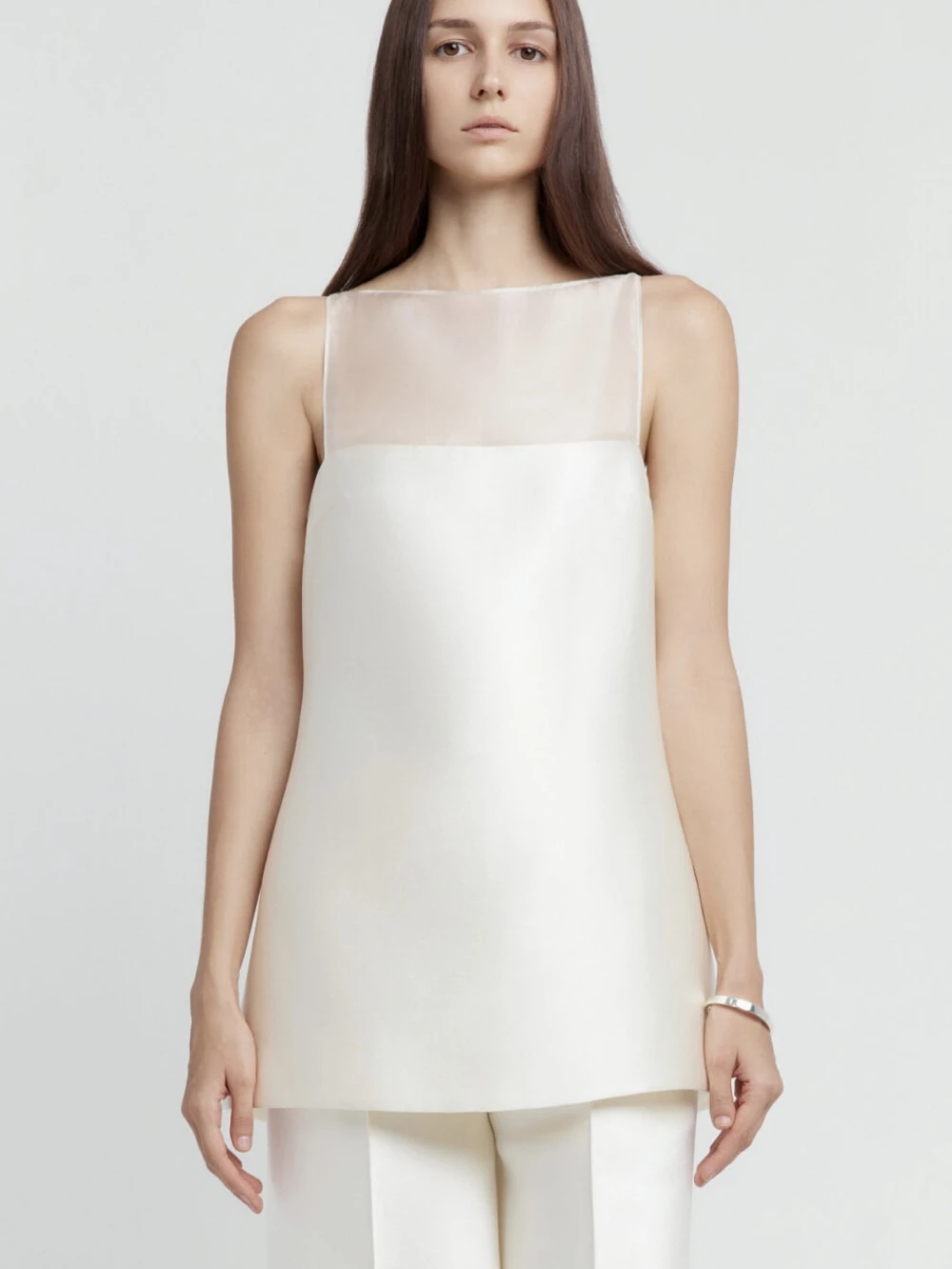 

Женская модная верхняя одежда: прозрачный жилет цвета шампанского золота и длинные брюки