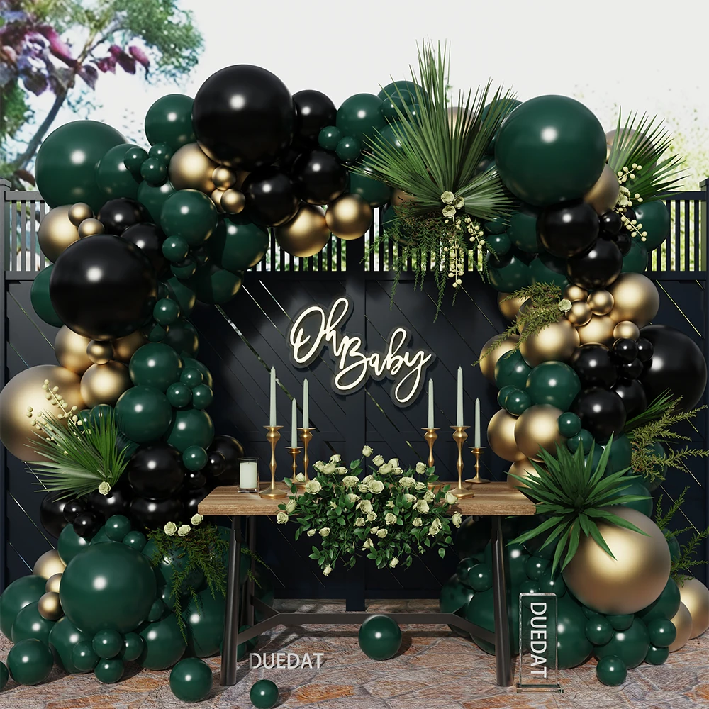 

109/168Pcs Black Green Gold Balloon Garland Kit Double Stuffed Dark Green Balloon Arch Wedding Birthday Baby Shower Party Decor