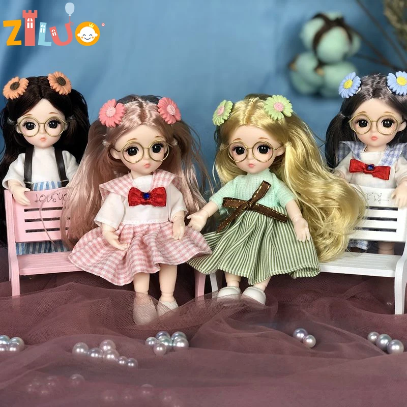 1/12 17cm BJD Dolls Student Clothes Suit for Girls Active 3D Eyes Play House Doll Toy Children Birthday Gifts 2 3 4 Years Old Up