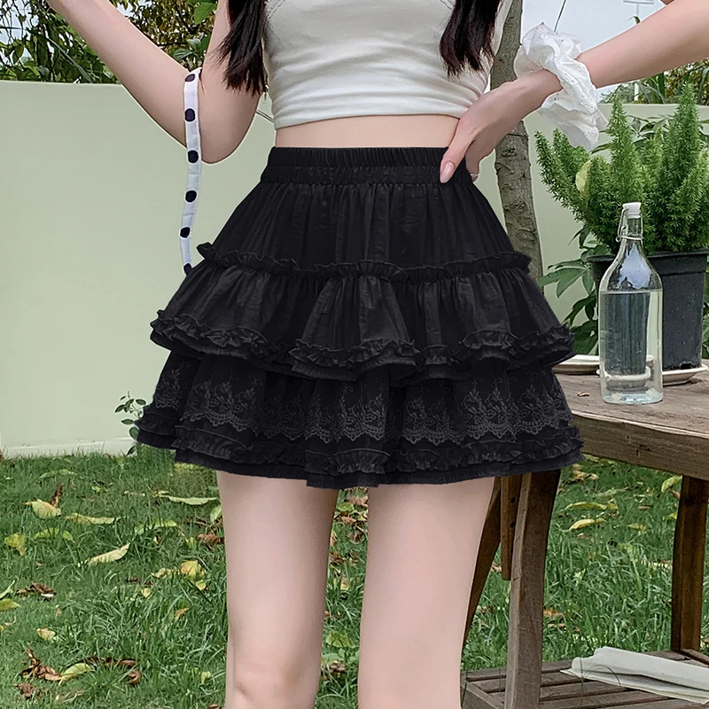 Falda corta de encaje estilo Ballet para mujer, falda acampanada antideslumbrante adelgazante de cintura alta, dulce y reductor de edad, de verano