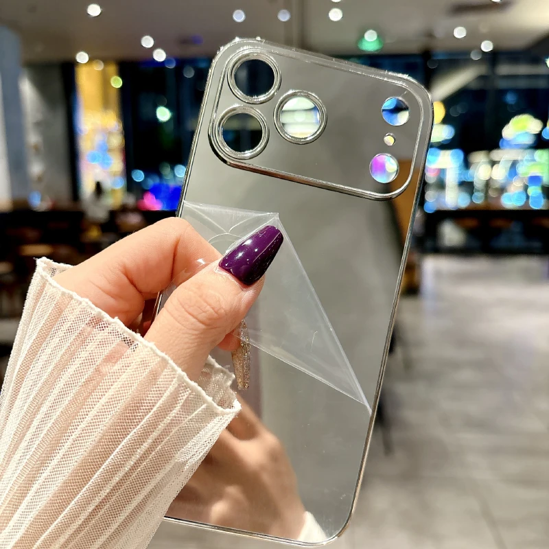 Luxury Solid Color Shockproof Makeup Mirror Phone Case For iPhone 17 Pro Max 15 14 13 12 11 16 Pro Max XS XR 8 7 Plus Back Cover