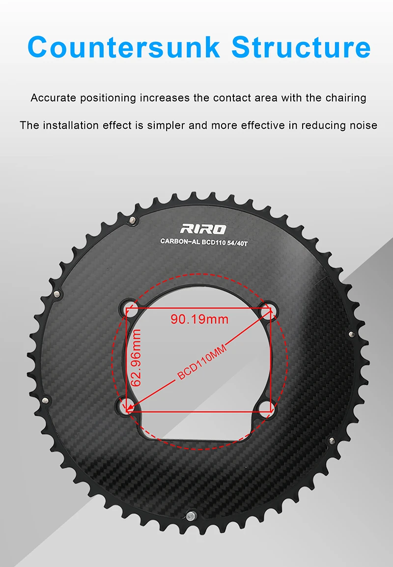 RIRO Rennrad-Kettenblatt für Shimano R7100 R8100 R9200 R7000 R8000 Leichtes Carbon-Faltrad-Kettenblatt 110Bcd Crown – Detail 4