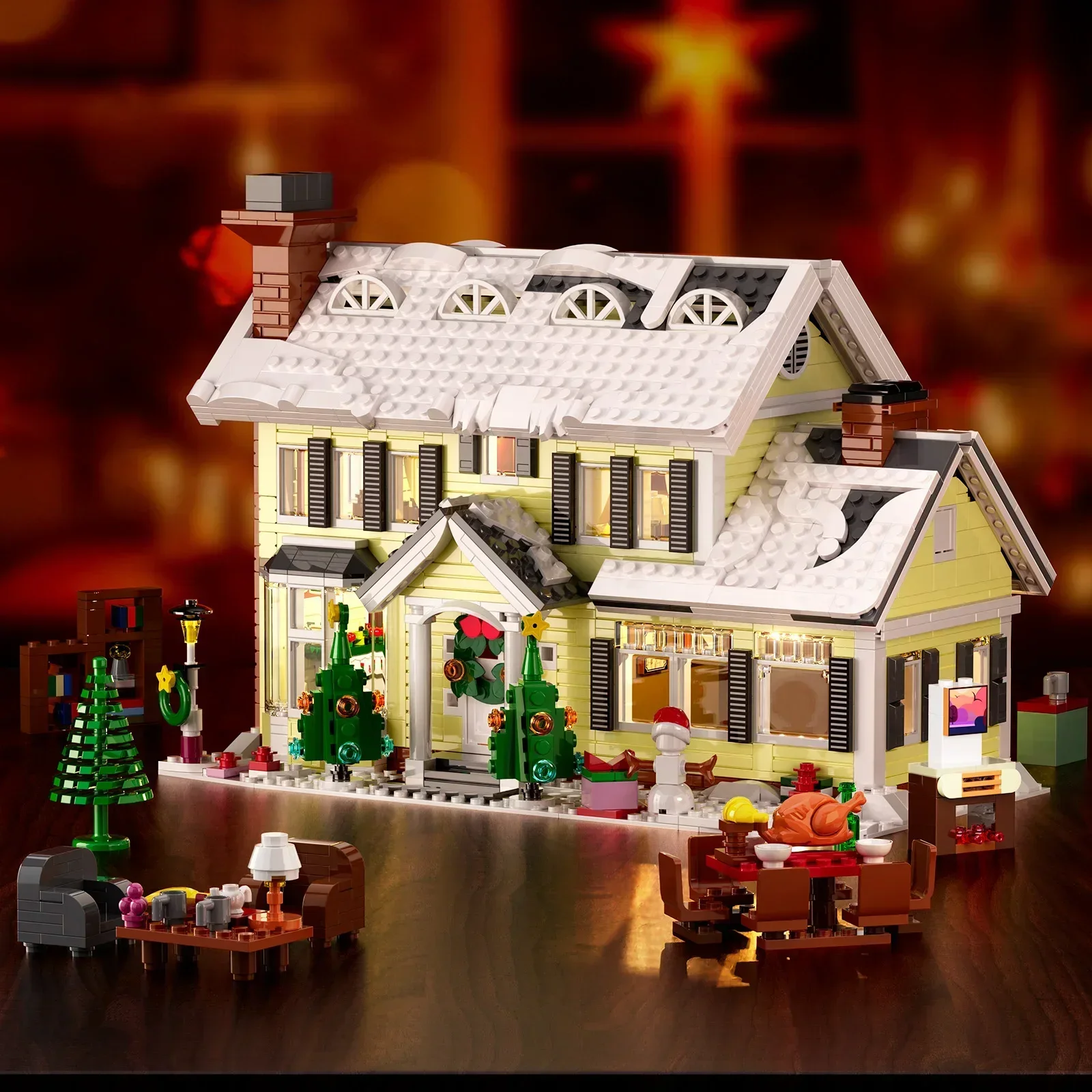 MOC Christmas Resort Snow House with Light Model Winter Christmas Snow Village Building Blocks Set DIY Kids Puzzle Toys Gift