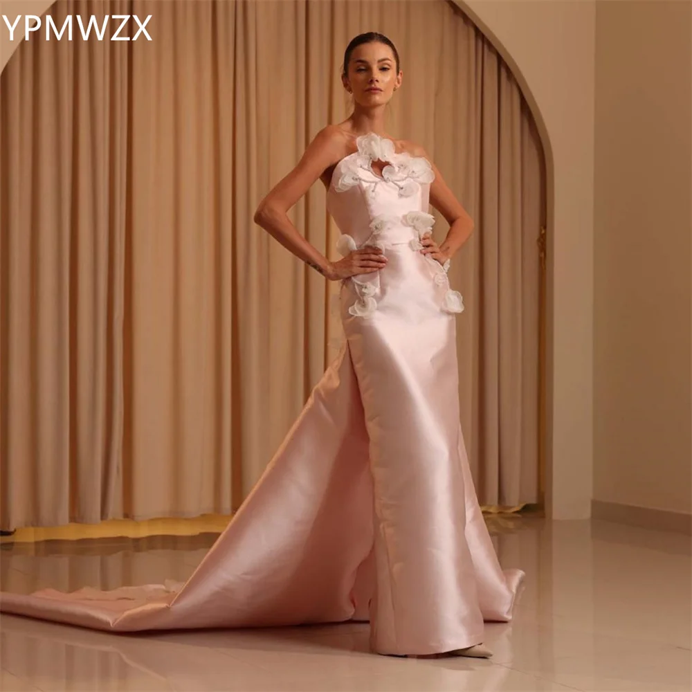 

Customized YPMWZX Strapless Column Floor length Skirts Sleeveless Applique 3D Flower Bespoke Occasion Dresses