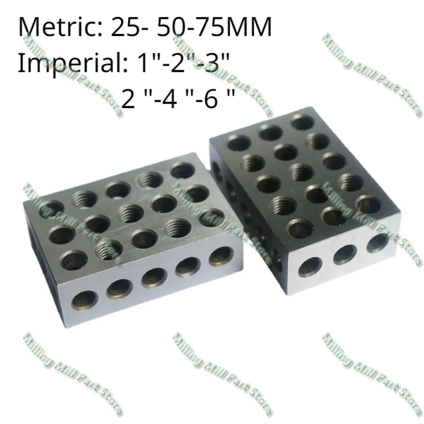 Precision Blocks Hardened Steel 1-2-3 Block Precision Matched Machinist Milling Tool 23 Holes 25-50-75mm BLOCK 1set/2pcs