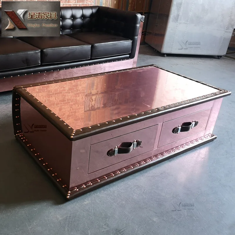 Rose gold aluminum leather rivet metal coffee table bar KTV coffee table LOFT personalized cabinet coffee table