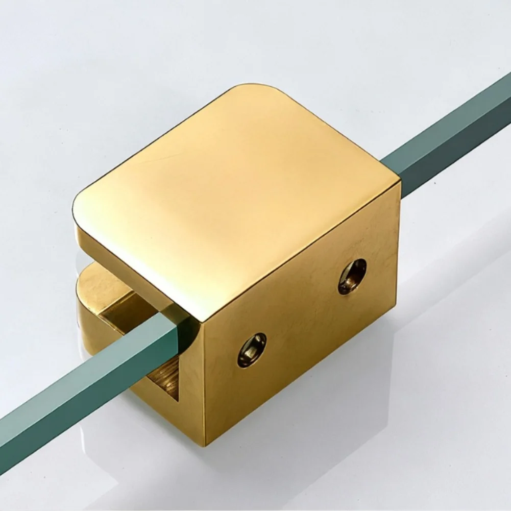 

1X прочный латунный стеклянный зажим, безопасная полка для ванны, винный шкаф со стильными золотыми стеклянными полками, опорный кронштейн для двери шкафа, зажим