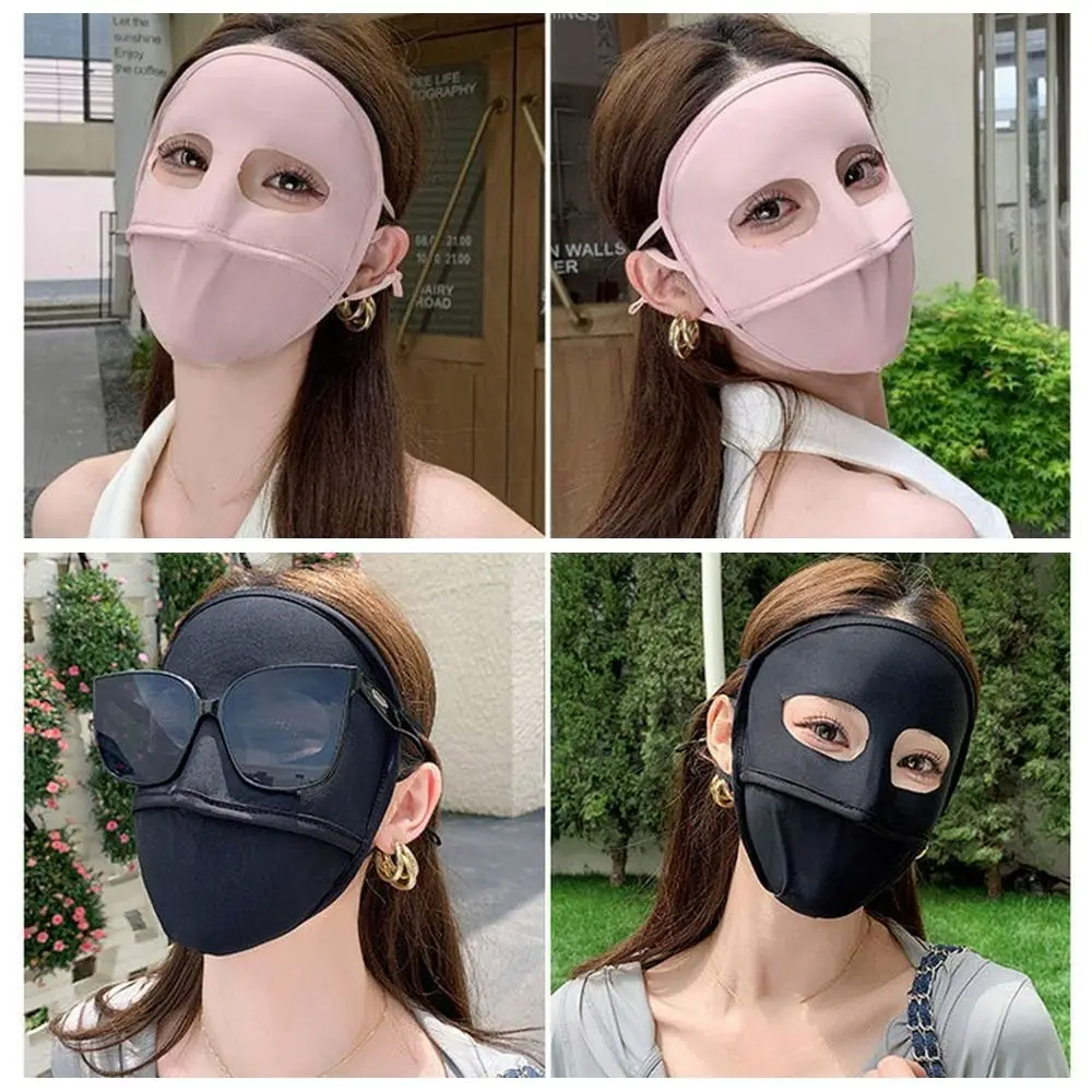 Thin Full Face Ice Silk Mask Solid Color UV Protection Face Cover Face Scarves Sunscreen Veil Sunscreen Mask Riding