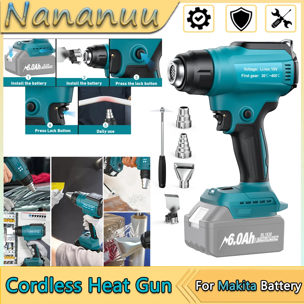 

Cordless Heat Gun For Electronic Repair Tools For Shrinking Phone Repair Circuit Board With 4pcs Nozzles For Makita 18V Battery