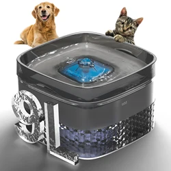 Dog Water Fountain Large 2.4Gal/9L with Filter Pet Water Fountain with LED Light Ultra-Quiet Pump Dog Water Bowl System