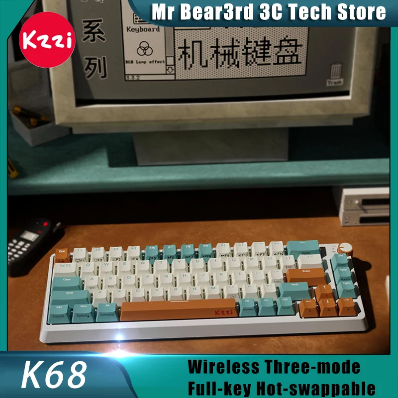 

Kzzi K68 Three-Mode Wireless Mechanical Keyboard Bluetooth/2.4g/Usb Wired Personalized Color Matching Knob Gasket Structure