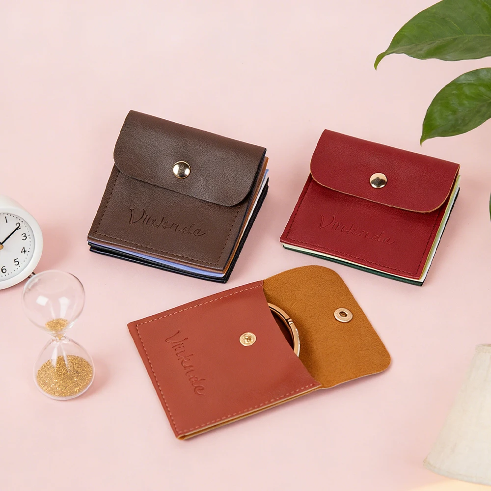 

50Pcs Custom Portable Leather Envelope Bag PU Jewelry Pouch Packaging Snap Button Bags with Logo Necklace Earrings Rings Storage