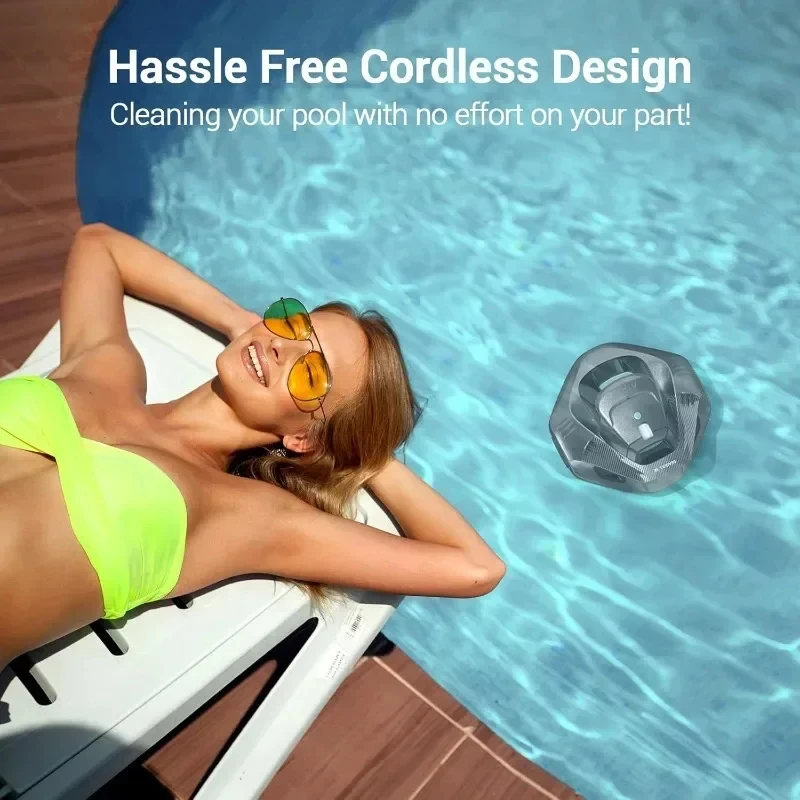 Cordless Robotic Pool Cleaner with Dual Drive Motors Self-Parking Technology Lightweight