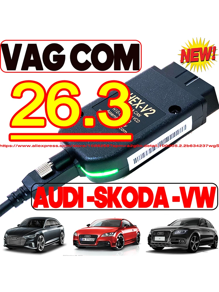 Mise à jour 2026 V26.3 : Outil de diagnostic VAG COM en ligne avec VINS illimités, interface USB VAG HEX-V2 et fonction de codage VCDS